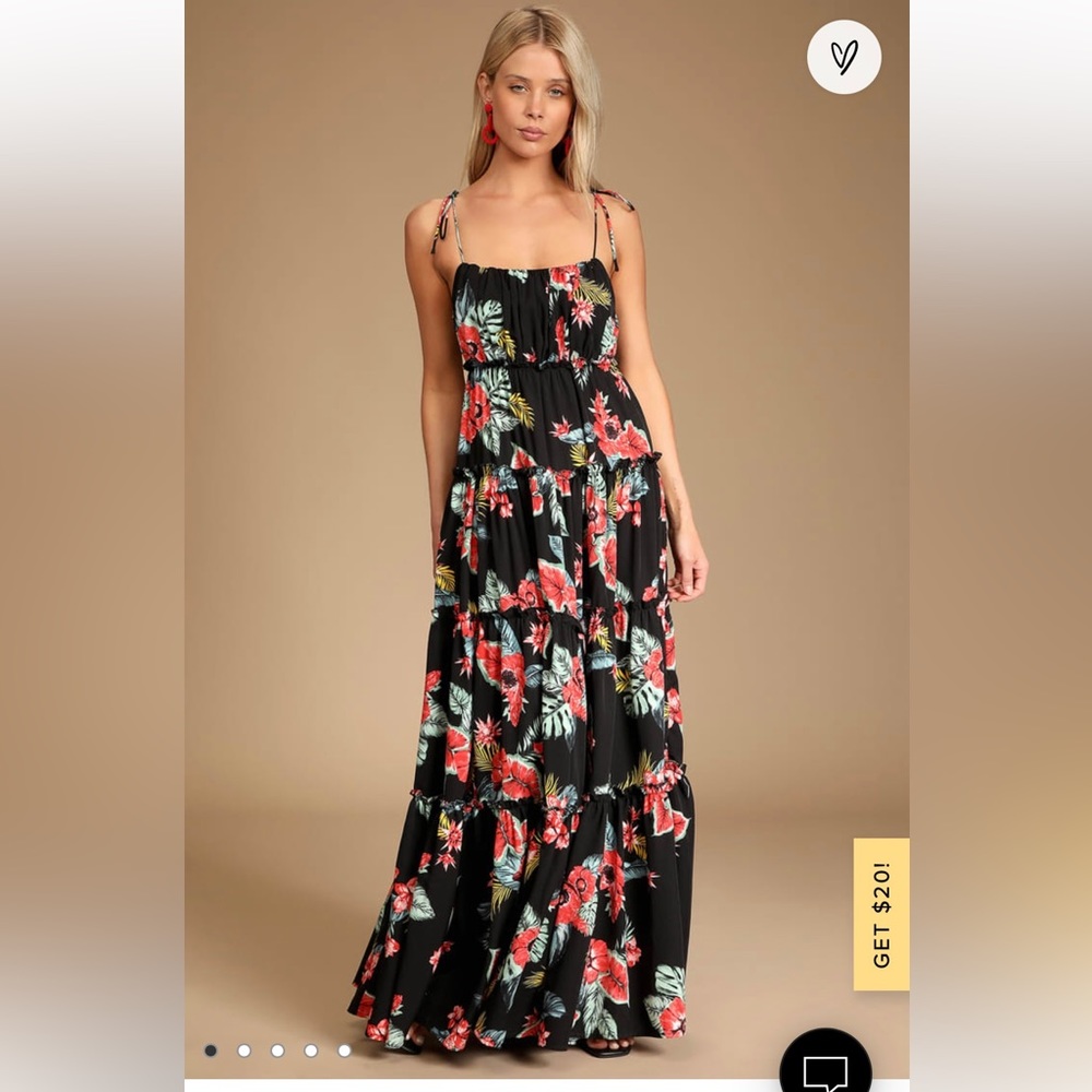 Lulus Black Floral Tiered Maxi Dress